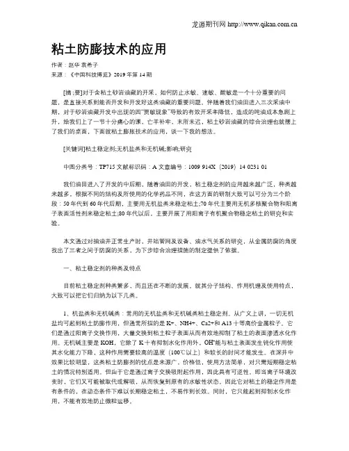 粘土防膨技术的应用