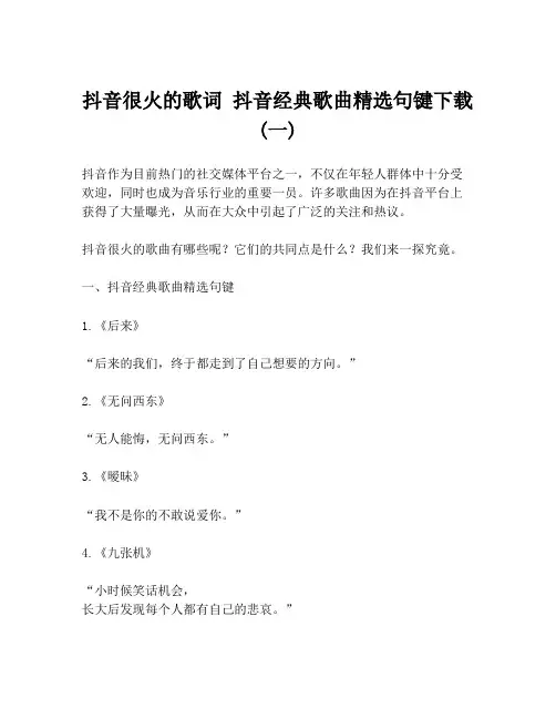 抖音很火的歌词 抖音经典歌曲精选句键下载(一)