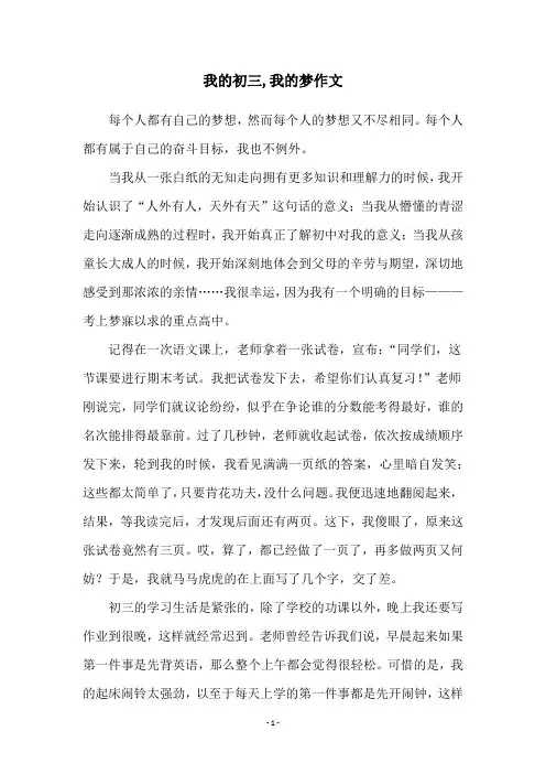 我的初三,我的梦作文