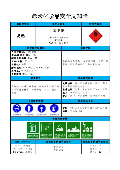 苯甲醚-危险化学品安全周知卡