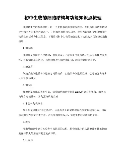 初中生物的细胞结构与功能知识点梳理