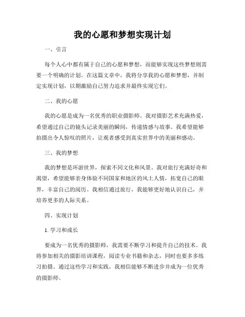 我的心愿和梦想实现计划