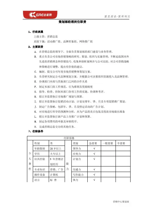 策划部经理职责