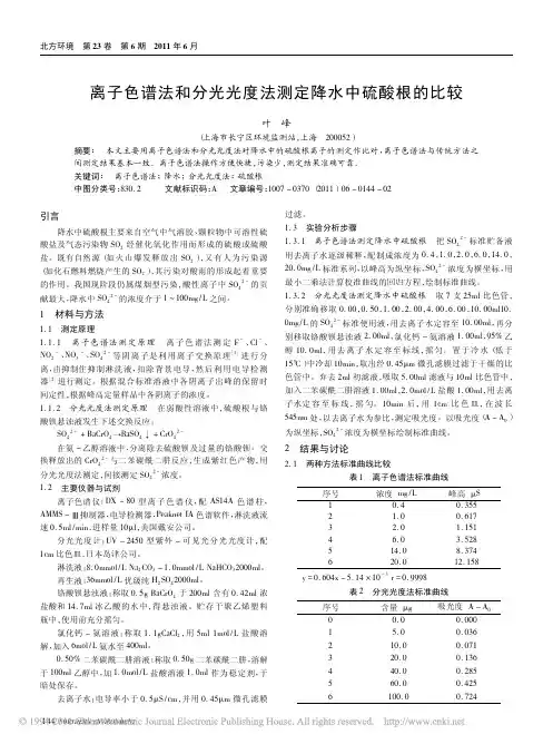 离子色谱法和分光光度法测定降水中硫酸根的比较