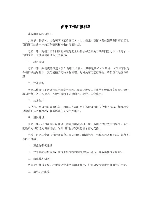 两纲工作汇报材料