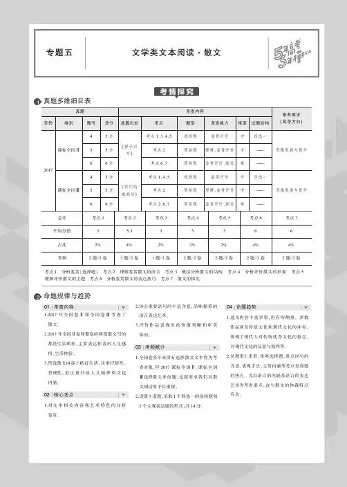 2020版高考语文一轮复习专题五文学类文本阅读散文教师用书(PDF,含解析)