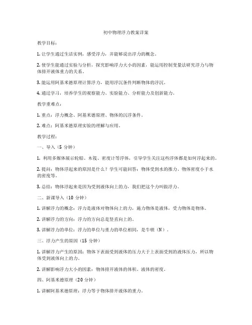 初中物理浮力教案详案