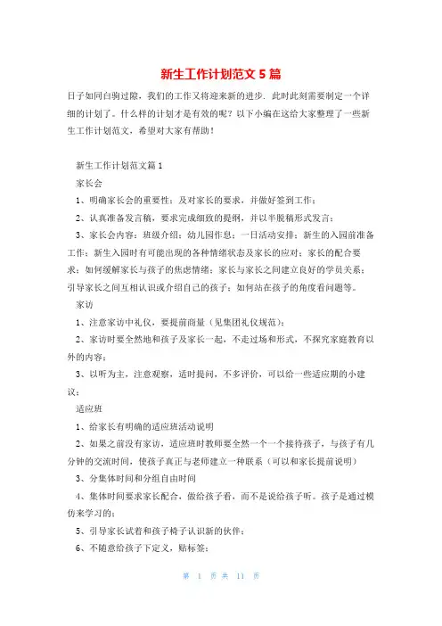 新生工作计划范文5篇