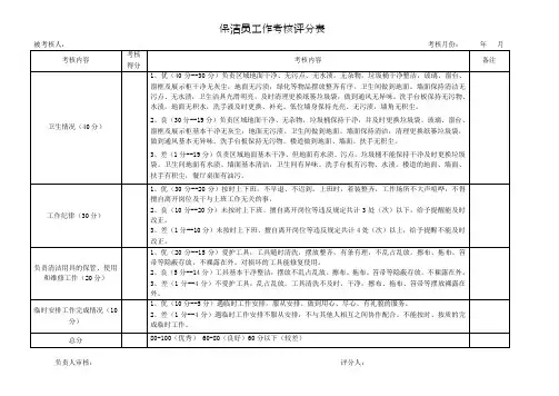 (完整版)保洁员工作考核评分表