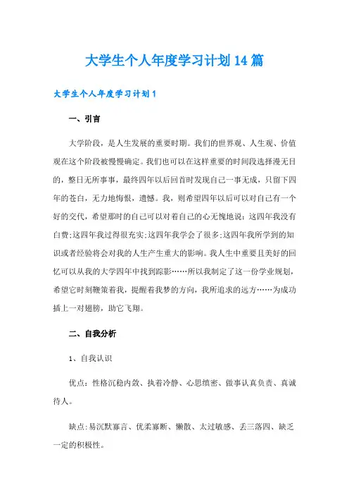 大学生个人年度学习计划14篇
