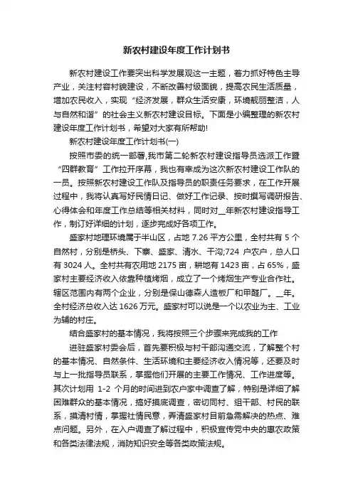 新农村建设年度工作计划书