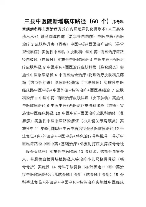 新增60个中医临床路径一览表