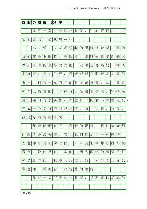 三年级叙事作文：我的小眼睛_300字