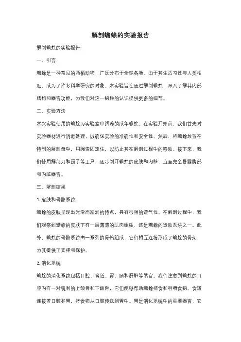 解剖蟾蜍的实验报告