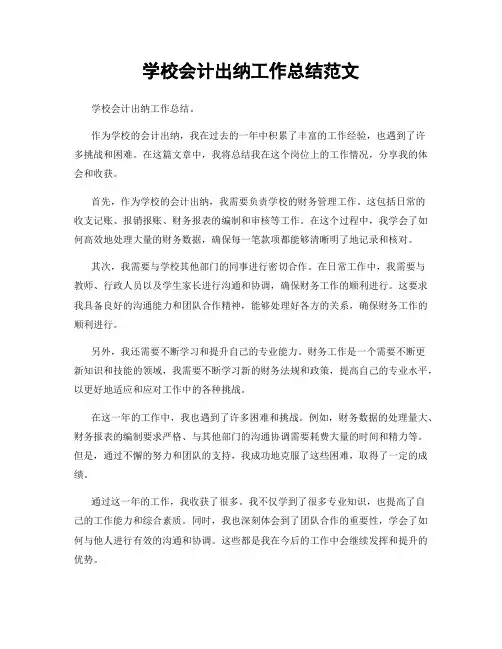 学校会计出纳工作总结范文