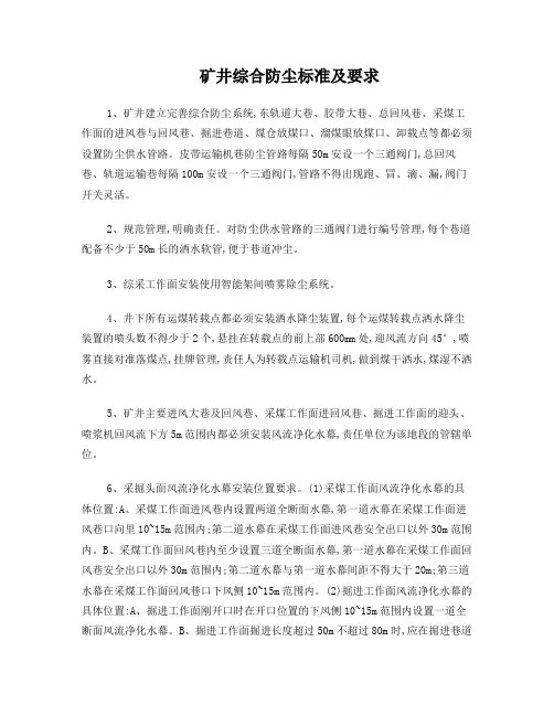 矿井综合防尘标准及要求(全断面防尘水幕的安装标准)