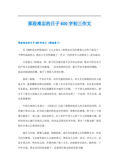 那段难忘的日子600字初三作文