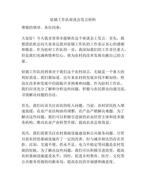 驻镇工作队座谈会发言材料