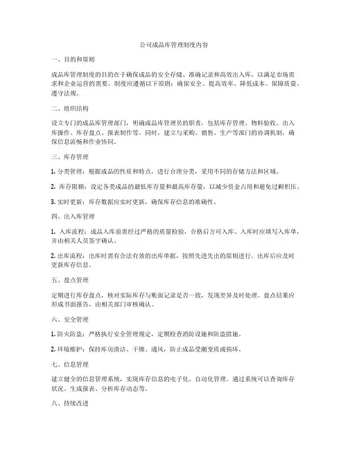 公司成品库管理制度内容