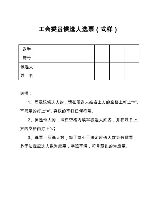 工会委员候选人选票(式样)54772