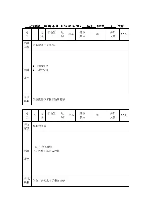 化学兴趣小组活动记录表