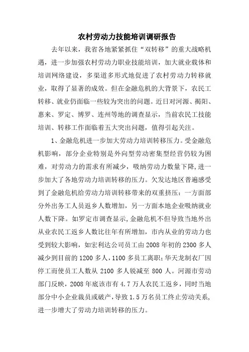 农村劳动力技能培训调研报告 