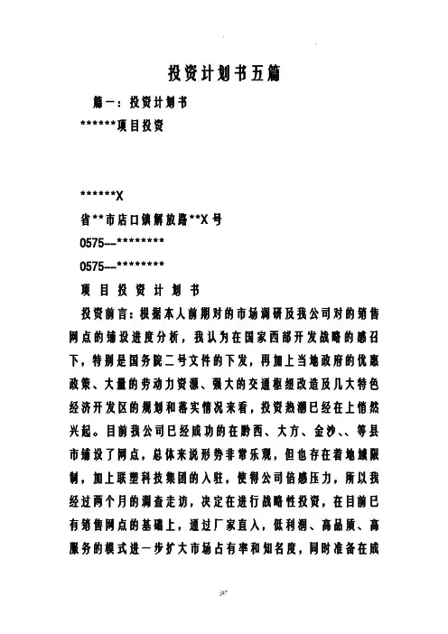 投资实施计划书五篇