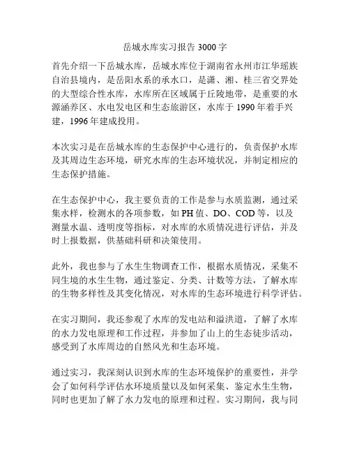 岳城水库实习报告3000字
