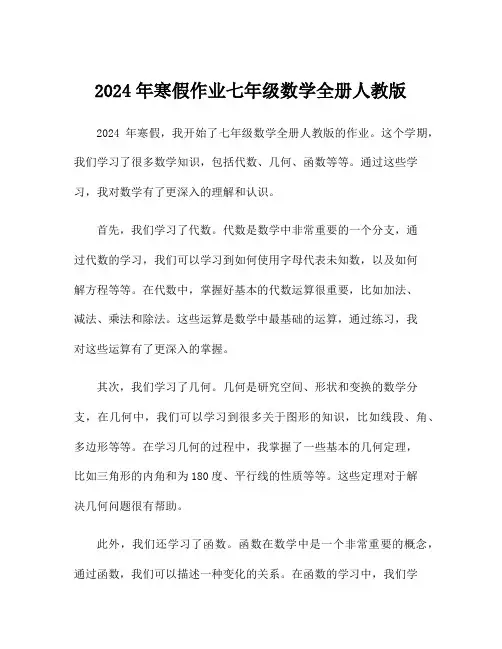2024年寒假作业七年级数学全册人教版