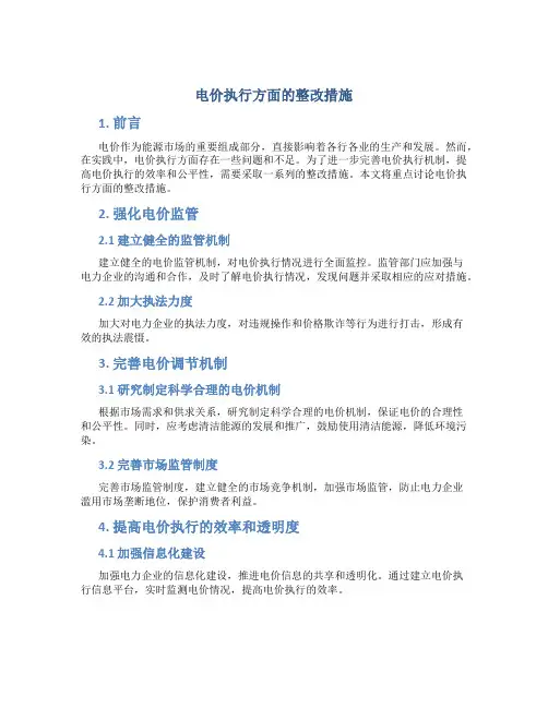 电价执行方面的整改措施