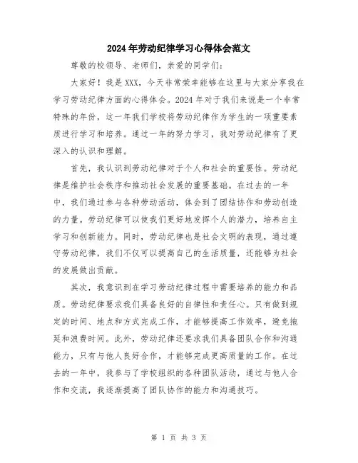 2024年劳动纪律学习心得体会范文