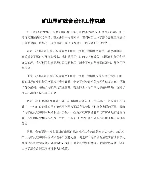 矿山尾矿综合治理工作总结