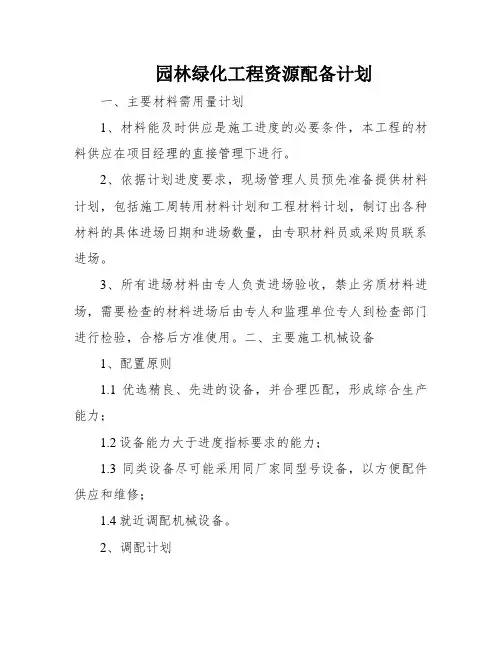 园林绿化工程资源配备计划