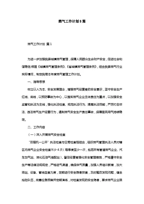 燃气工作计划5篇