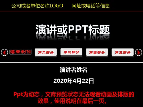 【超酷经典动态简洁PPT模板】左右滑动标题循环导航动态简洁ppt模板-各类页齐全内含清晰使用方法使用简单