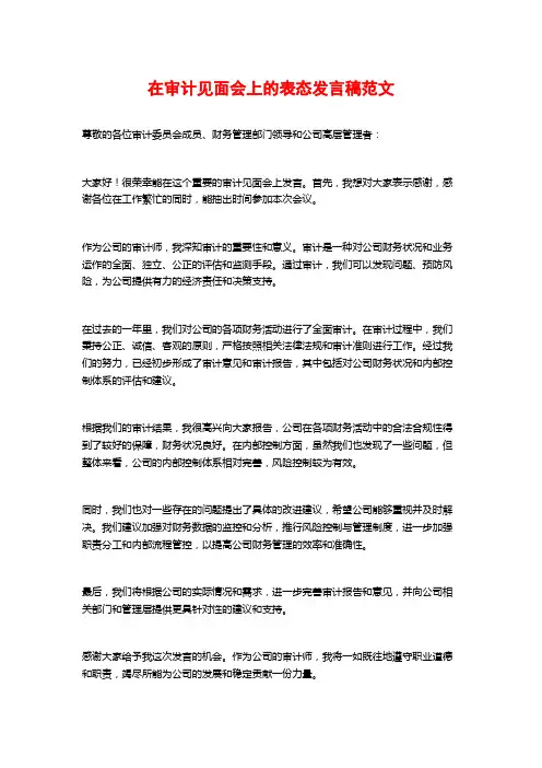在审计见面会上的表态发言稿范文