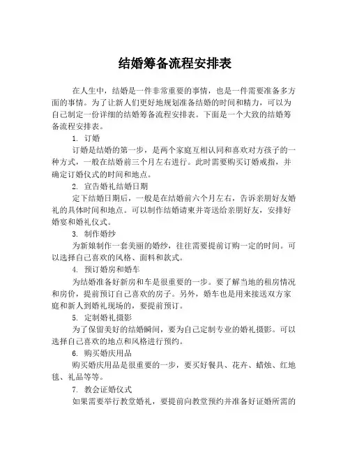 结婚筹备流程安排表