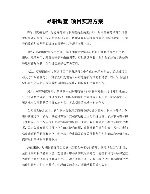 尽职调查 项目实施方案