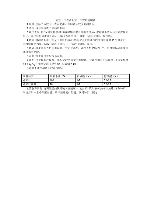 胡萝卜汁以及胡萝卜汁饮料的制备