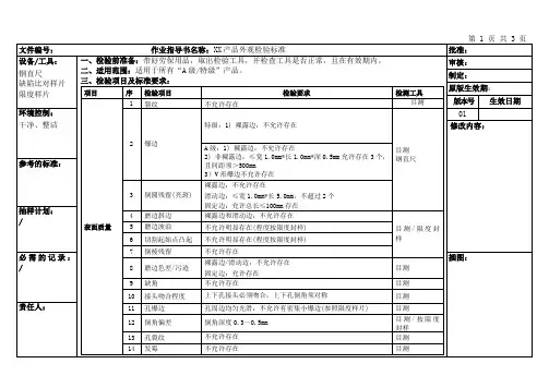 xxxx产品外观检验标准