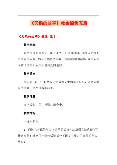 《天鹅的故事》教案锦集五篇