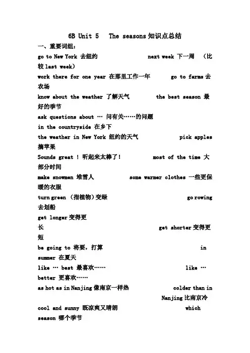 6B Unit 5知识点总结