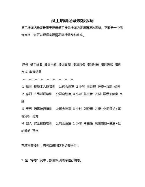 员工培训记录表怎么写