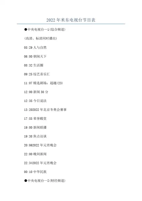 2022年米东电视台节目表