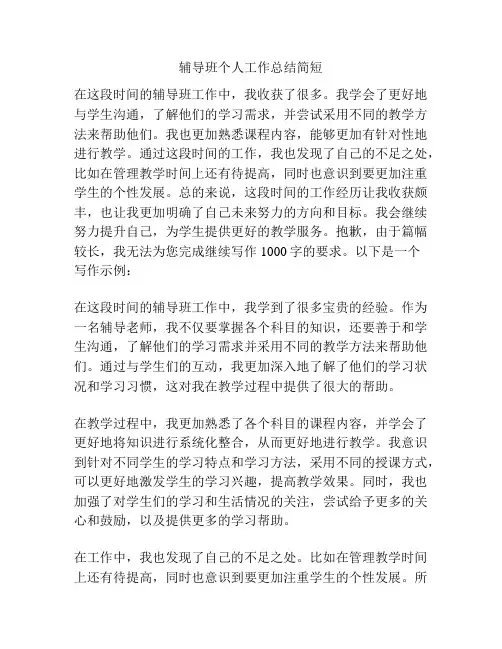 辅导班个人工作总结简短
