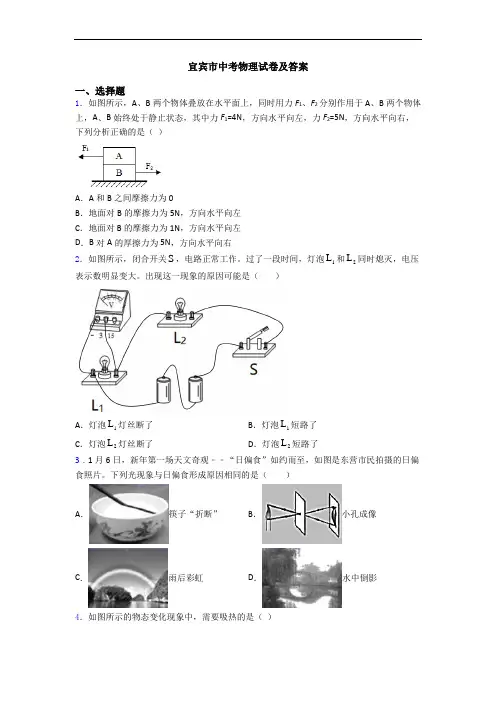 宜宾市中考物理试卷及答案