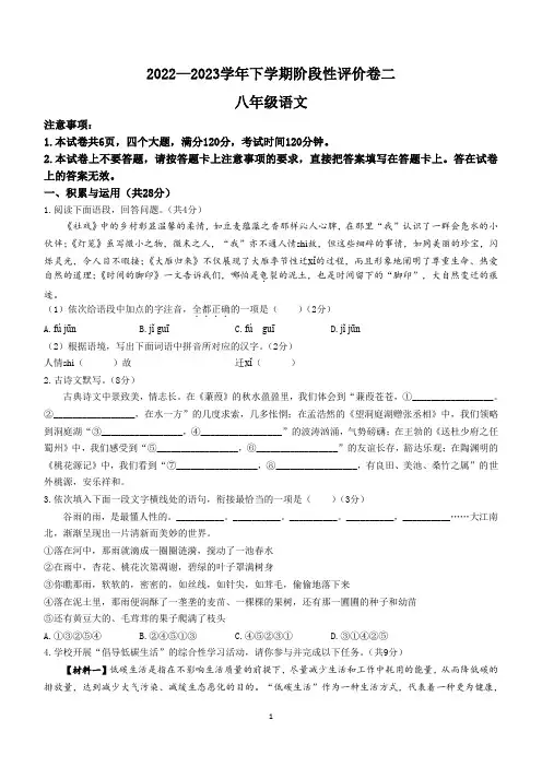 河南省安阳市滑县重点学校2022-2023学年八年级下学期期中语文试题(含答案)