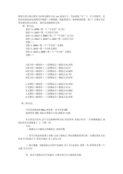 简要介绍几种计算压力位和支撑位方法