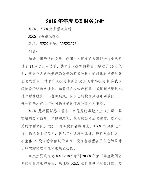 2019年年度XXX财务分析