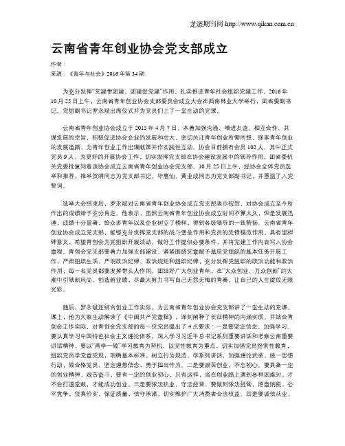 云南省青年创业协会党支部成立